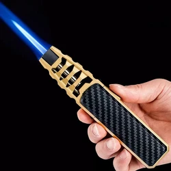 Metal Outdoor Windproof Turbine Torch Strong Fire Power Blue Flame Straight Butane Gas Lighter Gas Kitchen BBQ Welding Lighters