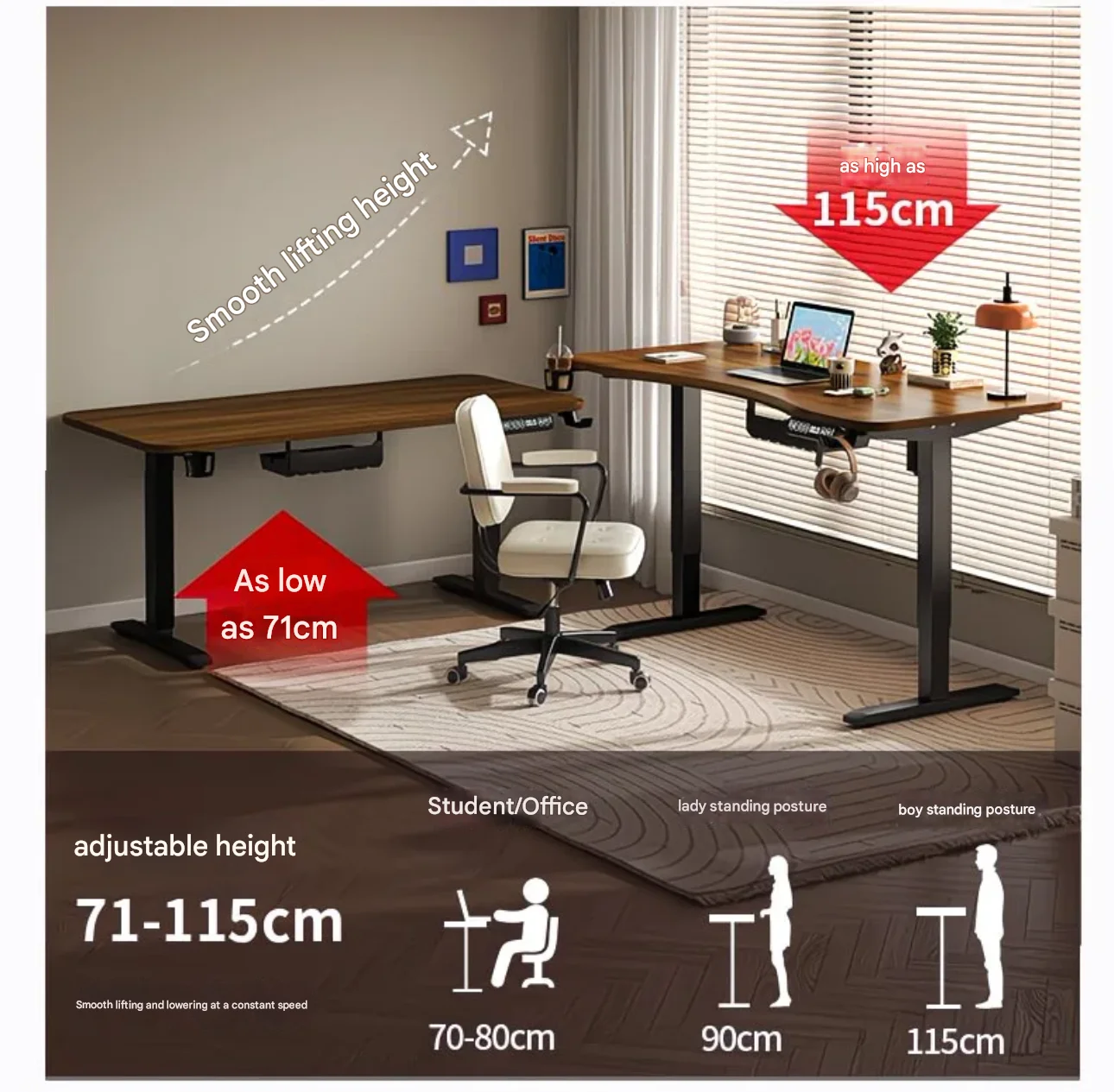 80/100/120/140 سنتيمتر ارتفاع قابل للتعديل مكتب لكمبيوتر مكتبي دراسة الحركة طاولة الألعاب مكتب قائم للاستخدام المنزلي والعمل #3