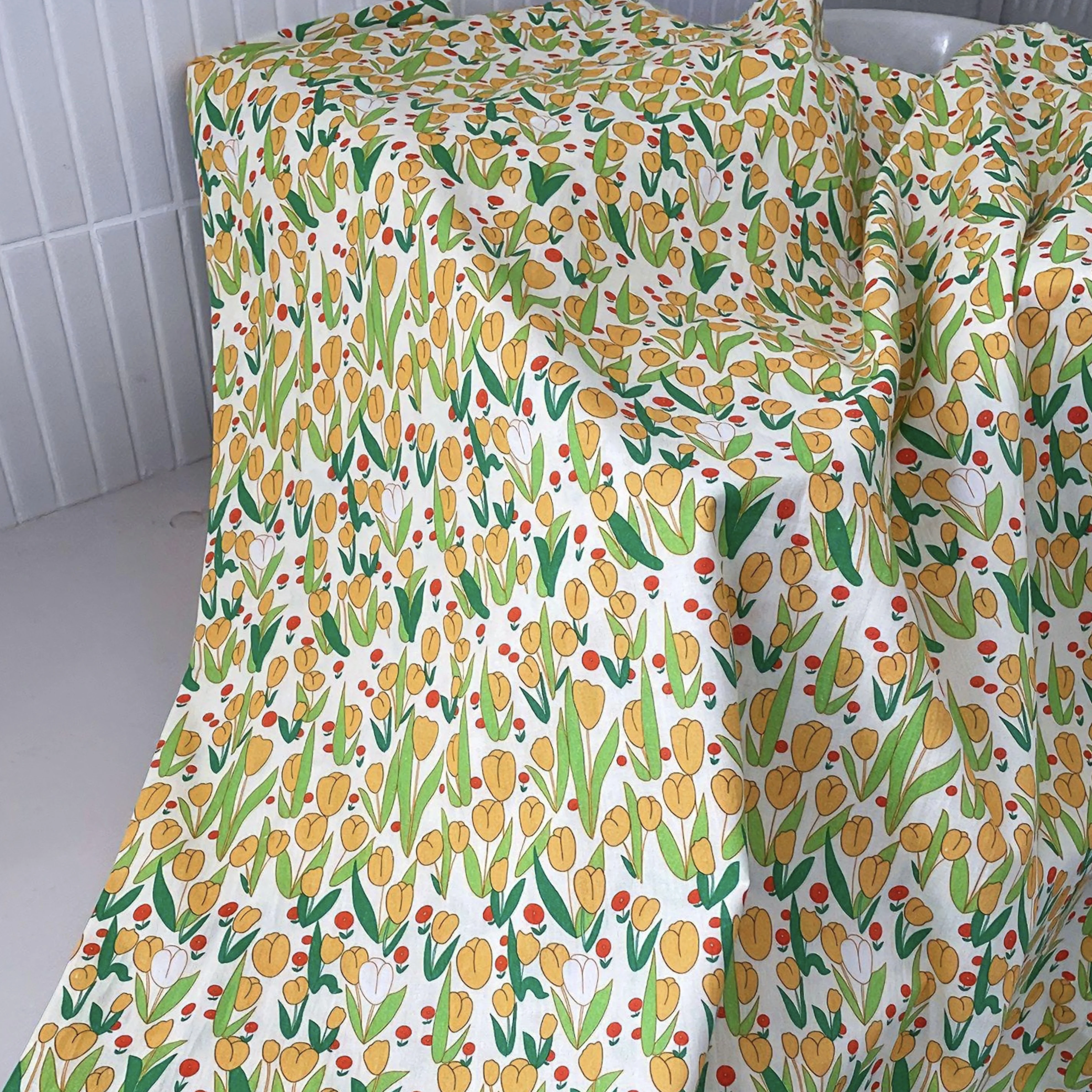 100% Cotton Fabric With Charming Tulip Prints in Multiple Colors Ideal for Children Dress Sewing Home Decor & DIY Projects Desig