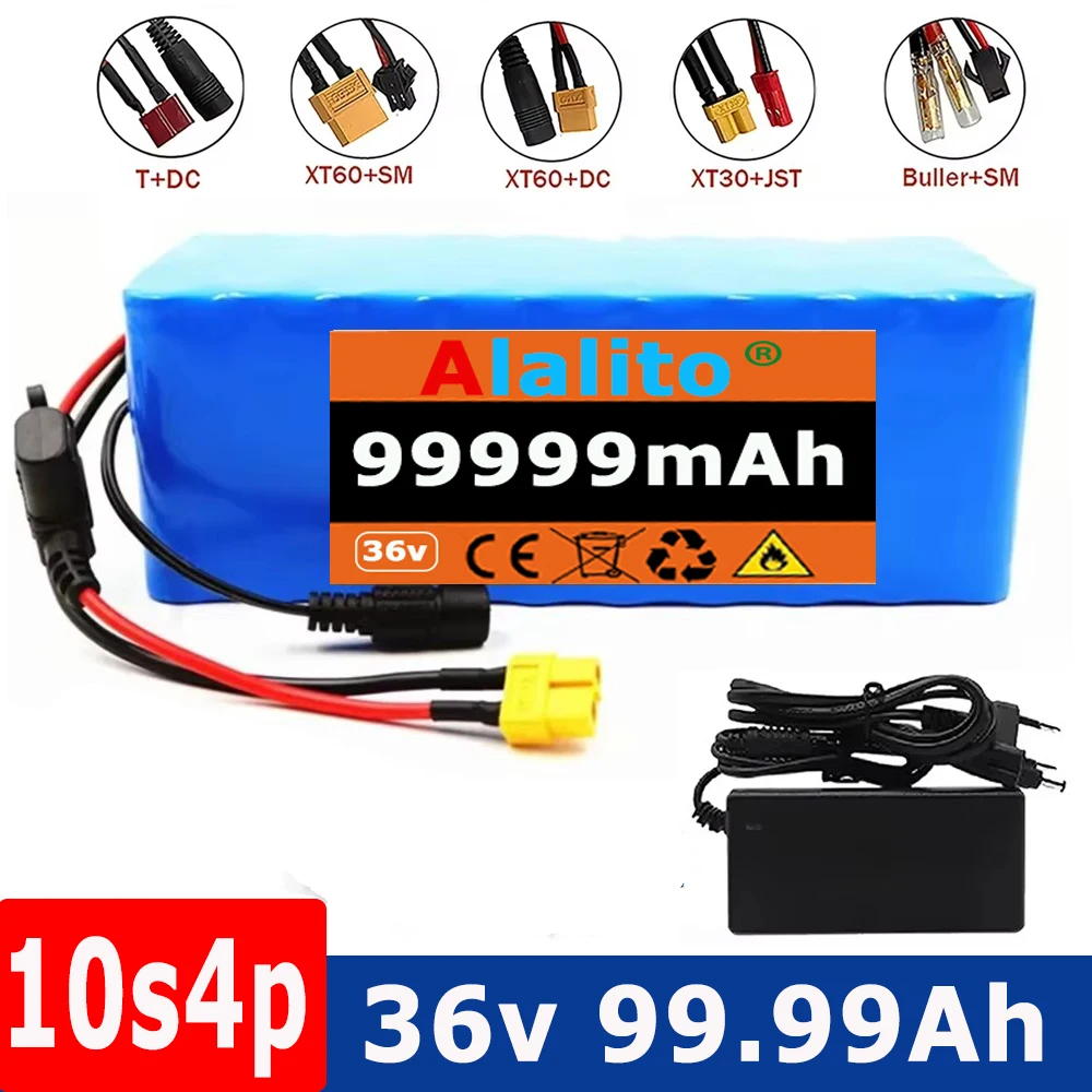 

100% original 36V 10s4p 99.99Ah 20000W large capacity 18650 lithium battery pack with BMS XT60 Plug 18650battery