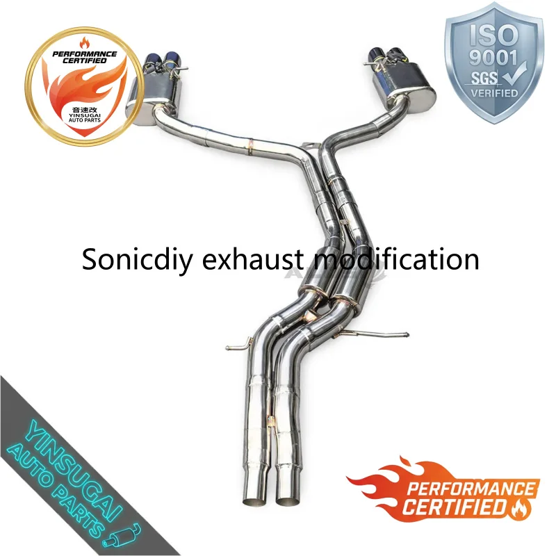 SS304 Catback Exhaust with Remote Valve for Audi RS6 RS7 C7 4.0T 2013-2018 T304 Stainless Full Muffler Resonator Pipe