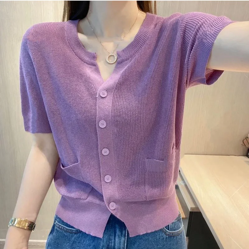 2024 New Summer Sexy Oversized High Waist Retro Office Lady Women\'s Shirt Korean Style High Waist V Neck Short Sleeve Chic Tops