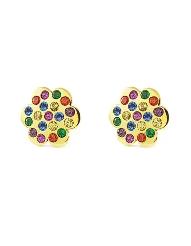 Earrings women/girl gold 9k flower zirconia