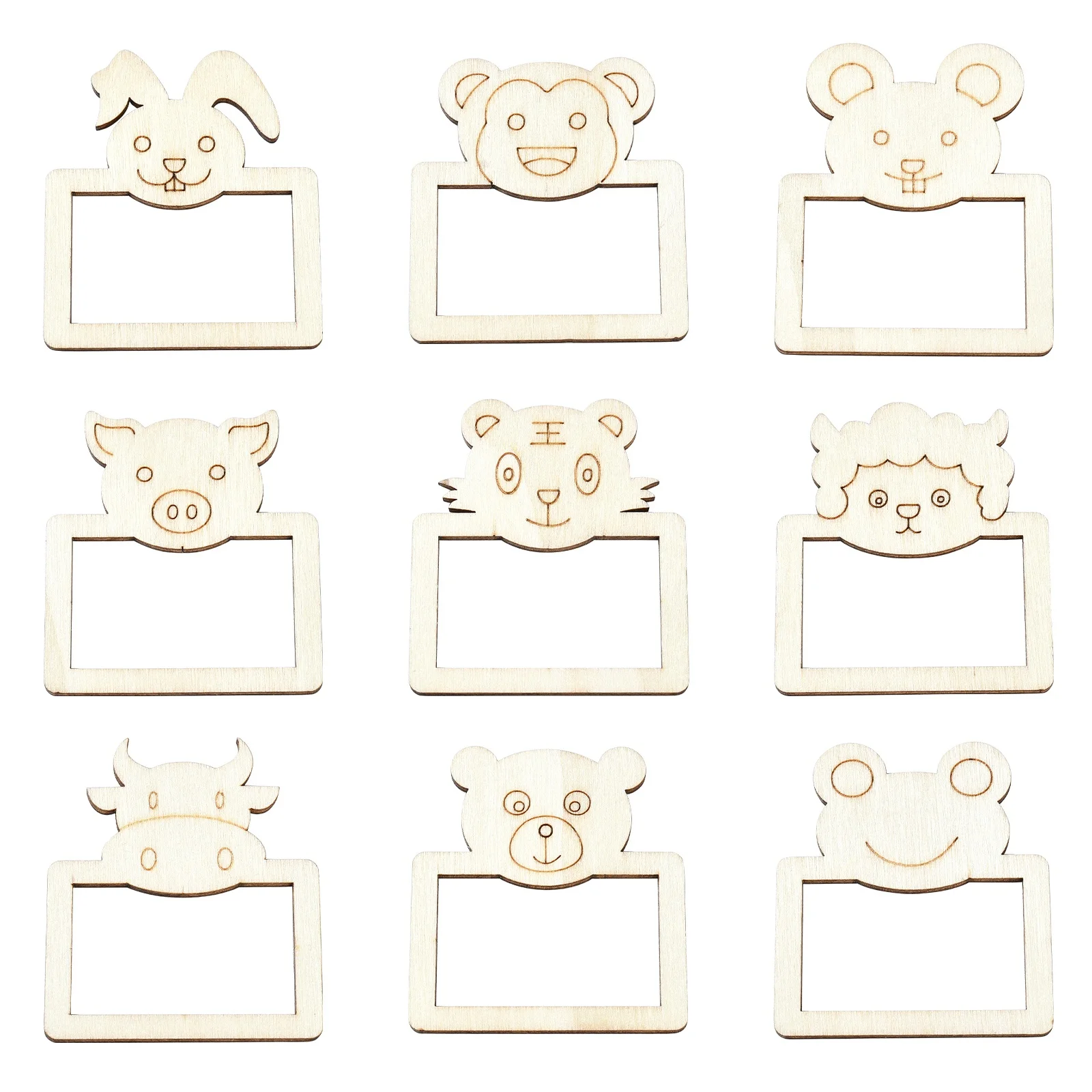 Pandahall 100Pcs Random Picture Frame Wood Cutouts Animal Shape Unfinished Square Photo Frame Ornaments for Wedding Home Decor