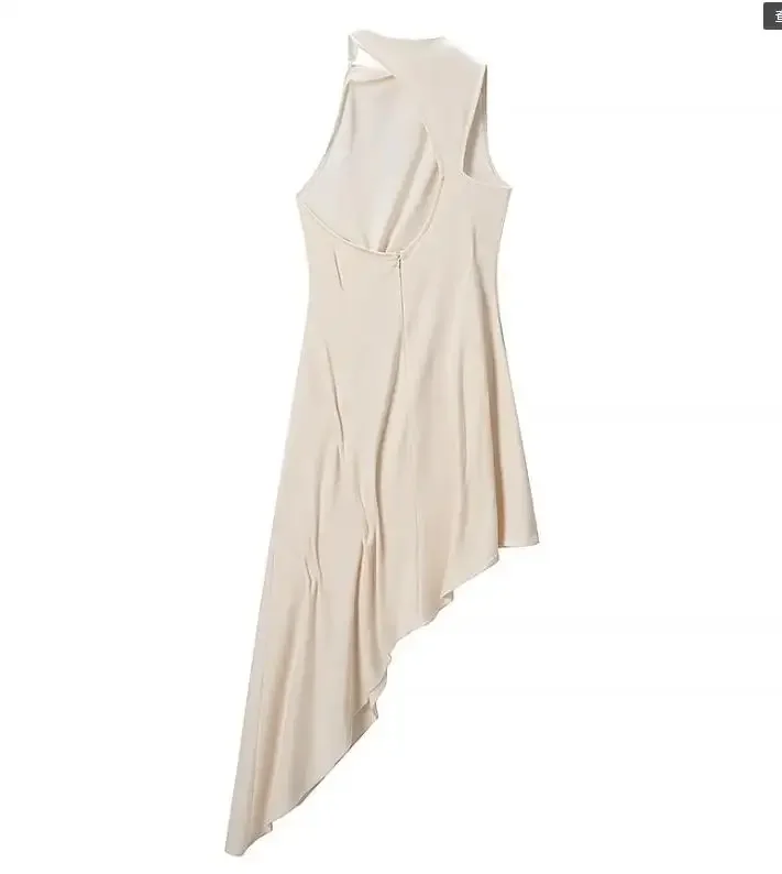 Elegant Solid Sleeveless Midi Dress Fashion Draped High Neck Waist Cinched Dresses 2026 Summer New Lady Evening Party Gowns
