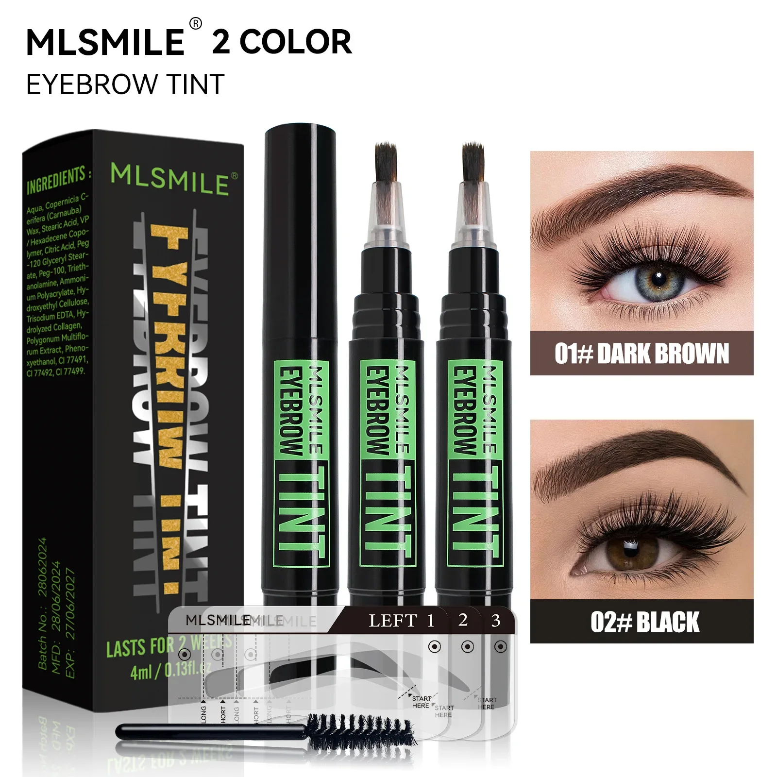 Rotating Liquid Eyebrow Dye Tint Brush Pencil Set Long Lasting Coloring Last 2 Weeks Waterproof Makeup Eyebrow Cream Stencil Kit