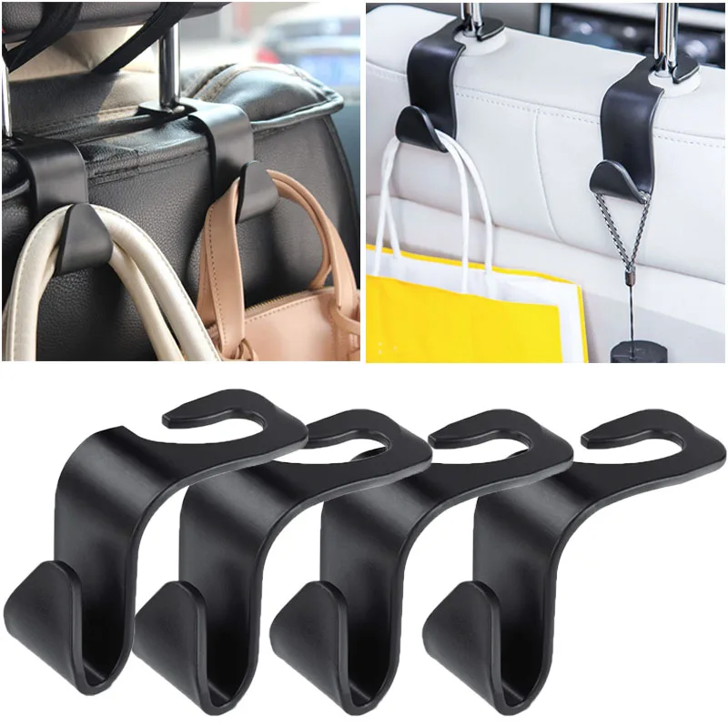 4 pcs Car Seat Headrest Hook Hanger Storage Organizer Universal for Handbag Purse Coat fit Universal Vehicle Car Black S Type