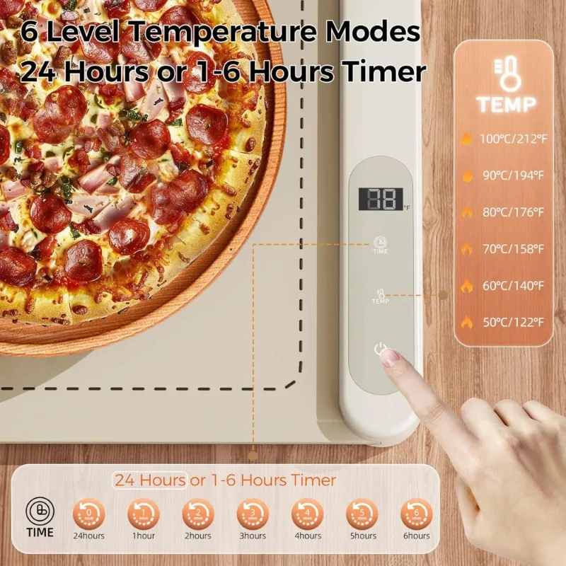 

Очень большой графеновый коврик для подогрева еды, электрический поддон для подогрева, 6 уровней температуры с таймером, портативный силиконовый нагреватель для