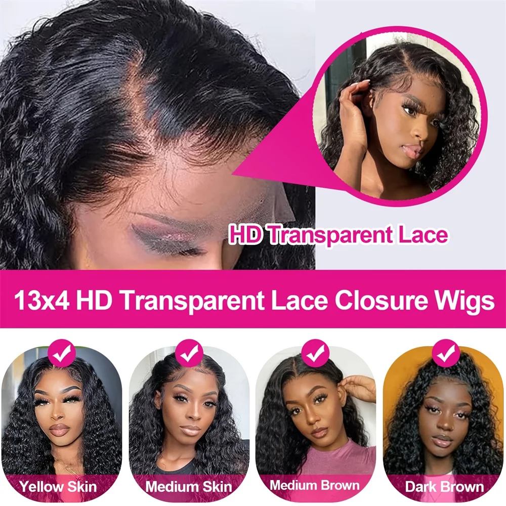 250 Density 30 40 Inch 13x6 HD Water Curly Glueless Lace Frontal Human Hair Wig Brazilian 13x4 Loose Deep Wave Wig Pre Plucked