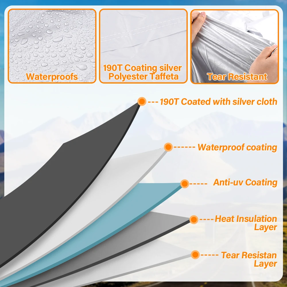 الفضة 190T 4XL دراجة نارية الغطاء الواقي البوليستر التفتا في الهواء الطلق داخلي مقاوم للماء غير نافذ للمطر الغبار المضادة للأشعة فوق البنفسجية غطاء