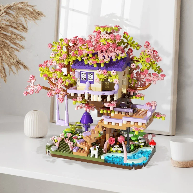 

DIY Сакура Treehouse Набор строительных блоков Diy Cherry Blossom Кирпичи Модель дерева Орнамент Романтический Рождественский подарок для подруги