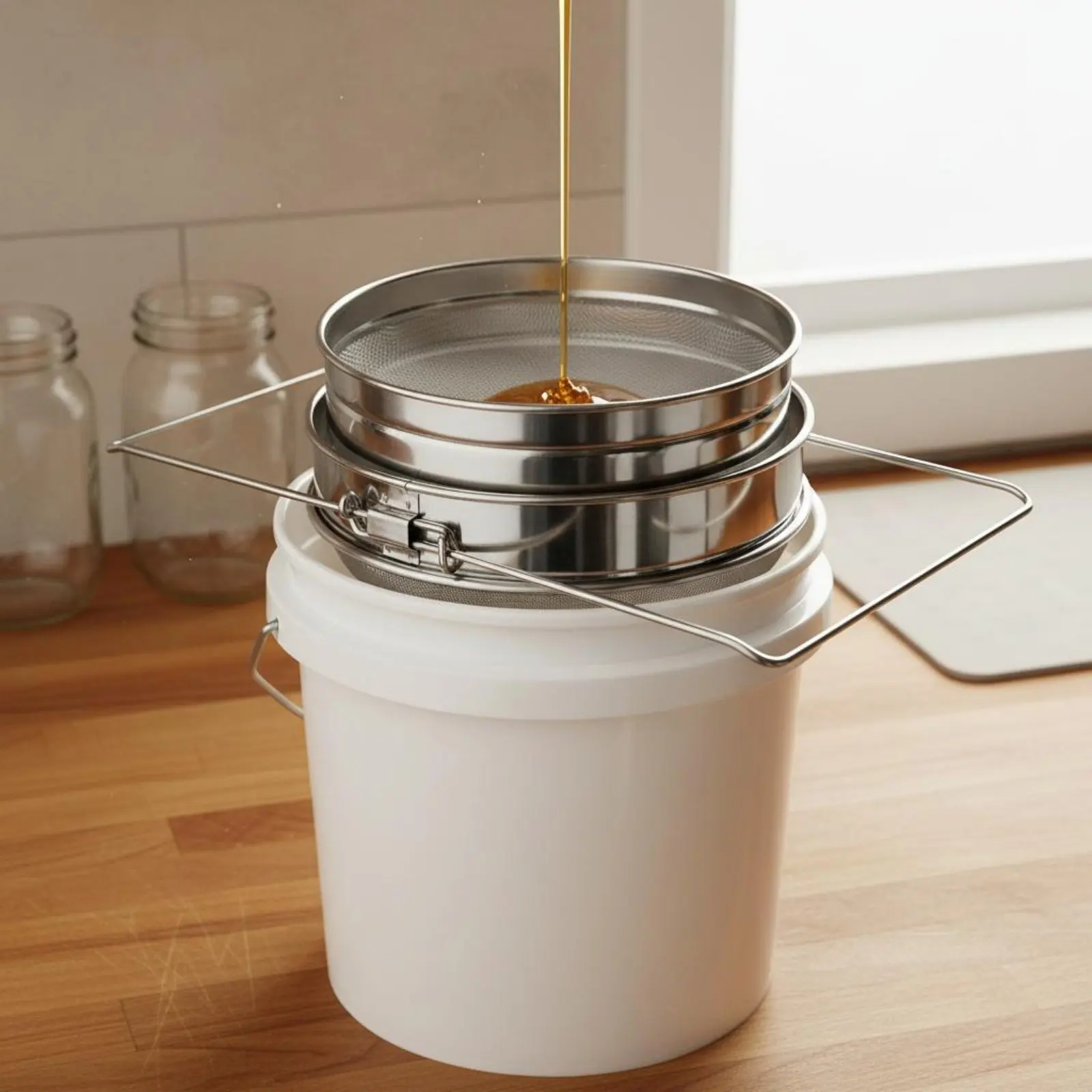 

Two Stage Honey Extractor Strainer Fine Mesh Double Sieve Honey Strainer Food Processing Tool for Homebrewers