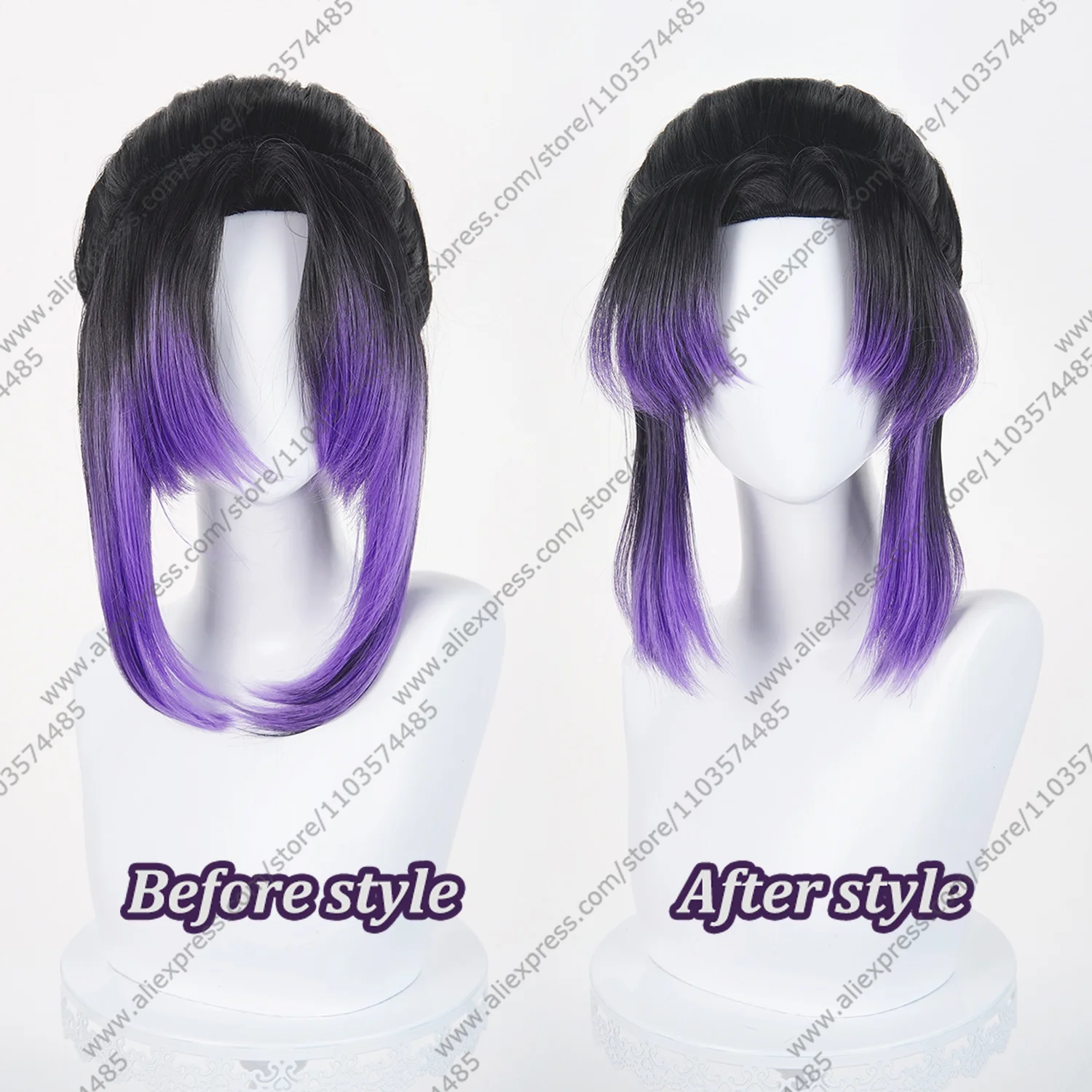 Anime Kochou Shinobu Cosplay Wig 35cm Short Dyeing Gradient Unisex Wigs Halloween Heat Resistant Synthetic Hair