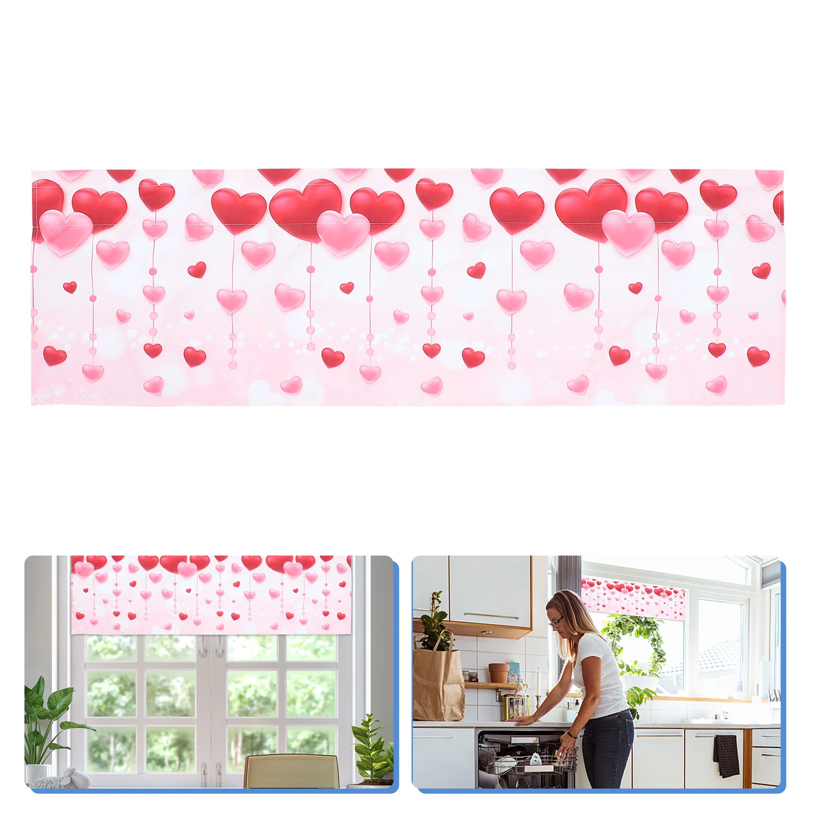 

1Pcs Kitchen Curtain Valentine's Day Love Pattern Heart Prints Short Curtain Decorative Home Kitchen Window Drapes Chic Decor