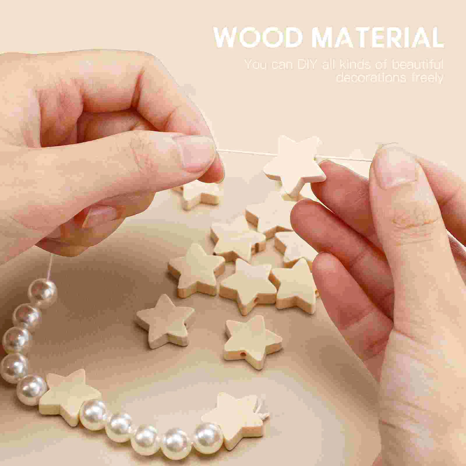 50 Uds. Cuentas de madera en forma de estrella, artesanías a granel, macramé, gran agujero liso, fabricación de collares, dijes, proyectos infantiles, joyería