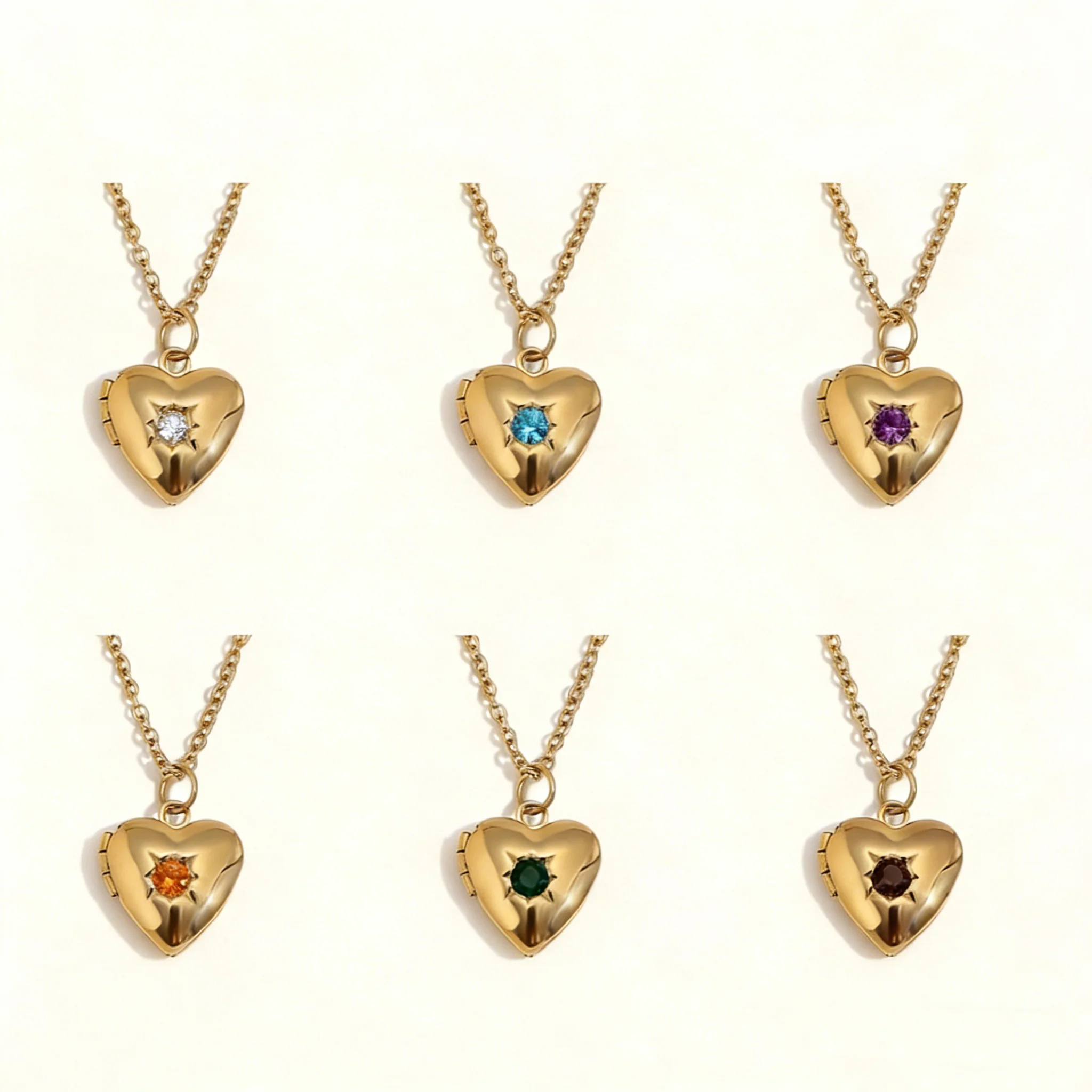 Custom Photo Exquisite 316LStainless Steel  Heart Locket Necklace with Sparkling BirthdayStone Timeless Elegant Memorial Jewelry