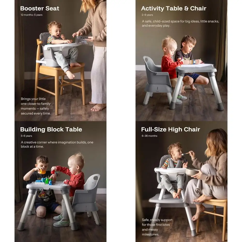 

All-in-One Baby High Chair: Convertible Feeding Seat for Infants & Toddlers, Dining Booster with Detachable Tray, Grey