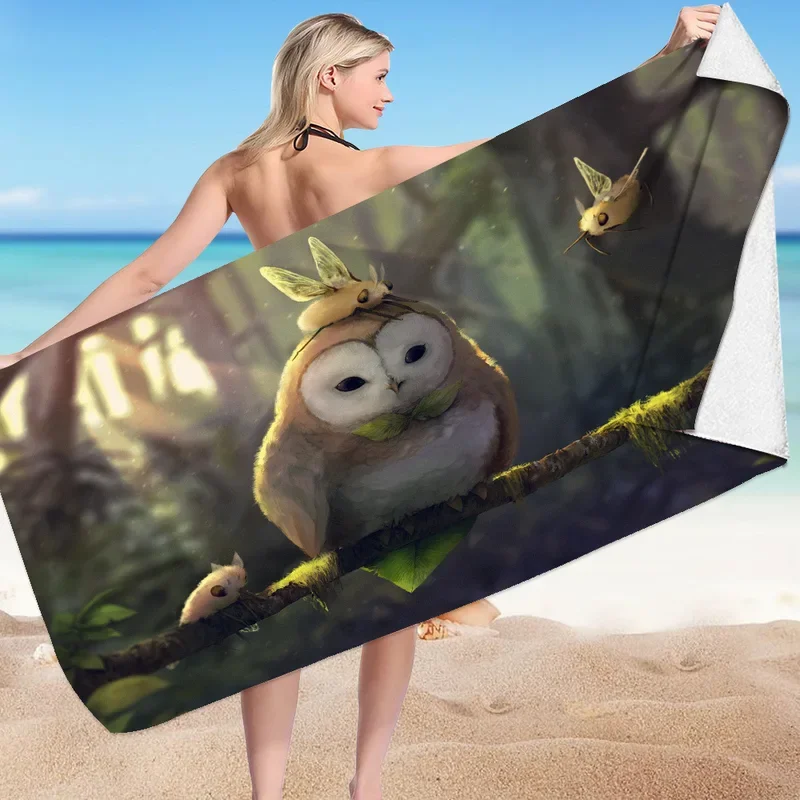 Cute Owl Pattern Animal Moon Beach Towel for Kid，Girls，Boys，Men，Women，Absorbent Bath Towel Print Pool Super Soft Plush Owl Towel