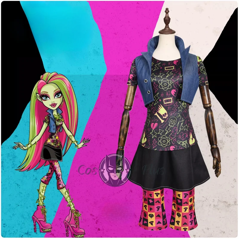 

Anime Venus Mcflytrap Cosplay Costume Graffiti Dress Pants Uniform Halloween Carnival Christmas Party Women Clothes New