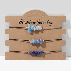 3pcs/set Gravel Natural Stone Rope Bracelet Blue Aquamarines Lapis Lazuli Labradorite Amethysts Chip Bead Bracelet Set For Women