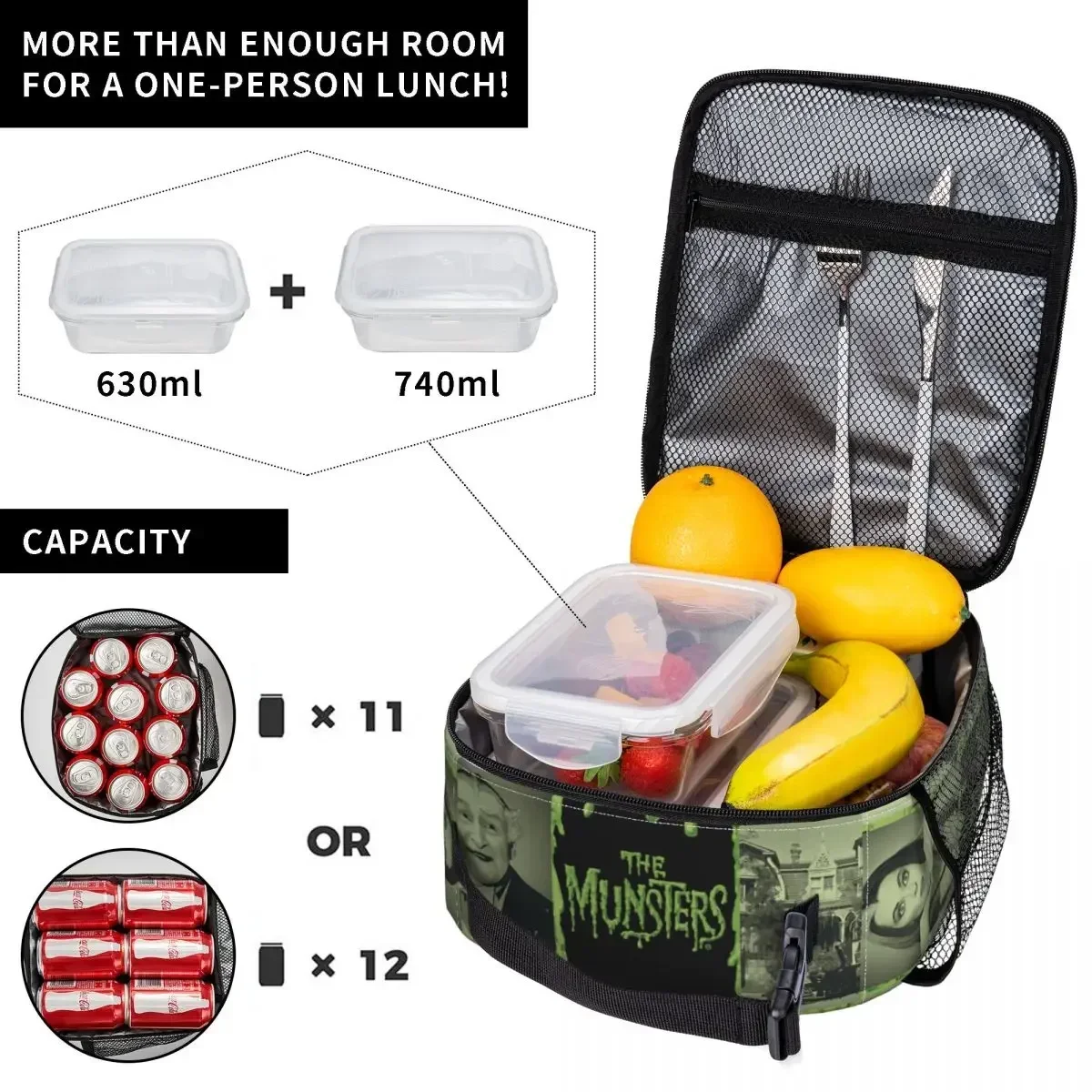 Munsters Blocks Insulated Lunch Bag High Capacity Meal Container Thermal Bag Tote Lunch Box for Beach Picnic Bento Pouch