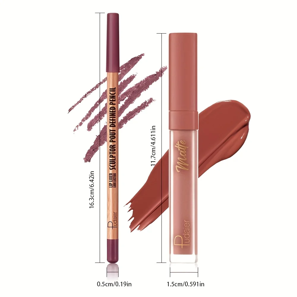 ชุดลิปไลเนอร์และลิปสติกเนื้อแมตต์กำมะหยี่ 2 ชิ้น ทนทาน กันน้ำ กันเหงื่อ และง่ายต่อการลงสี เหมาะสำหรับการแต่งหน้าในชีวิตประจำวัน