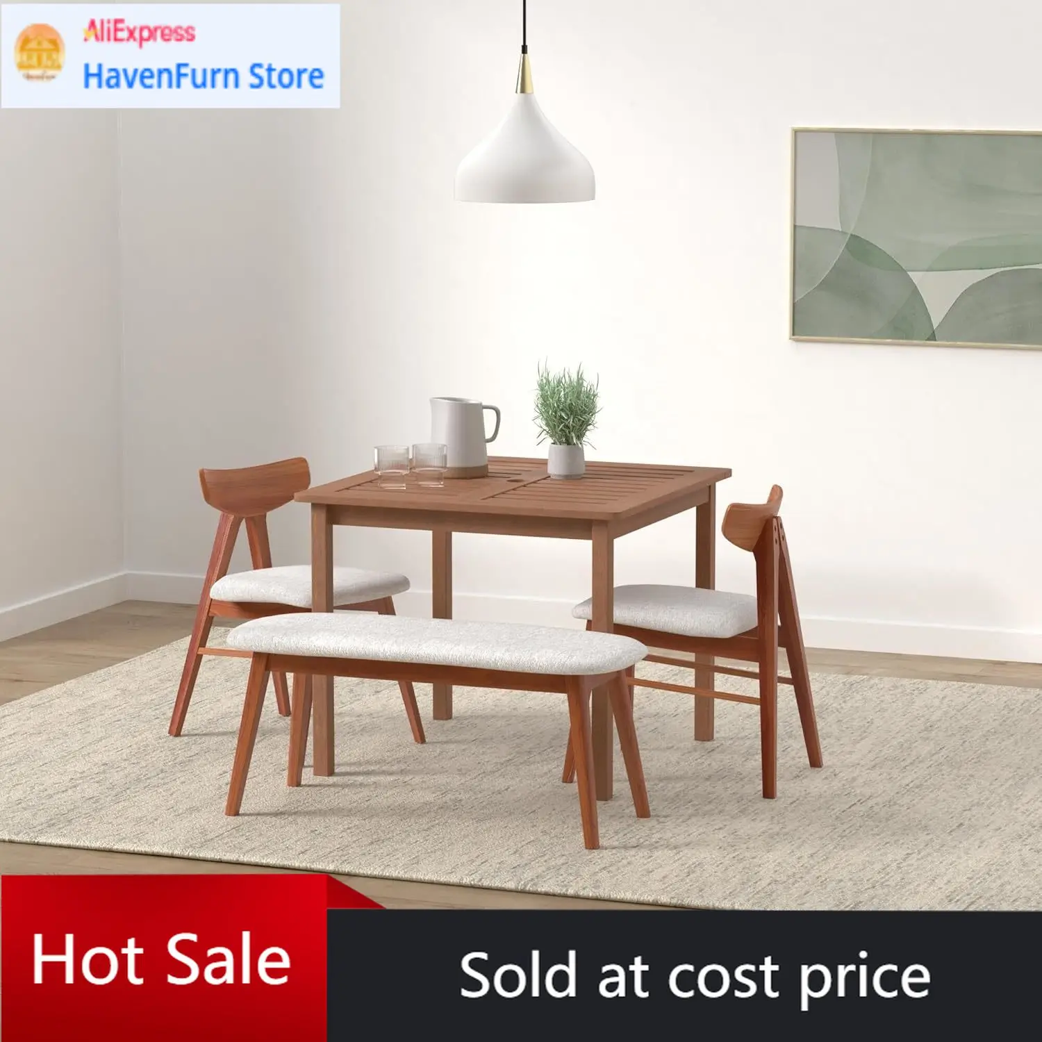 

Стол для патио из твердой древесины Tioman, модель FG18006, с отверстием для зонта, натуральный цвет, 35.4"Д x 35.4"Ш x 29.2"В