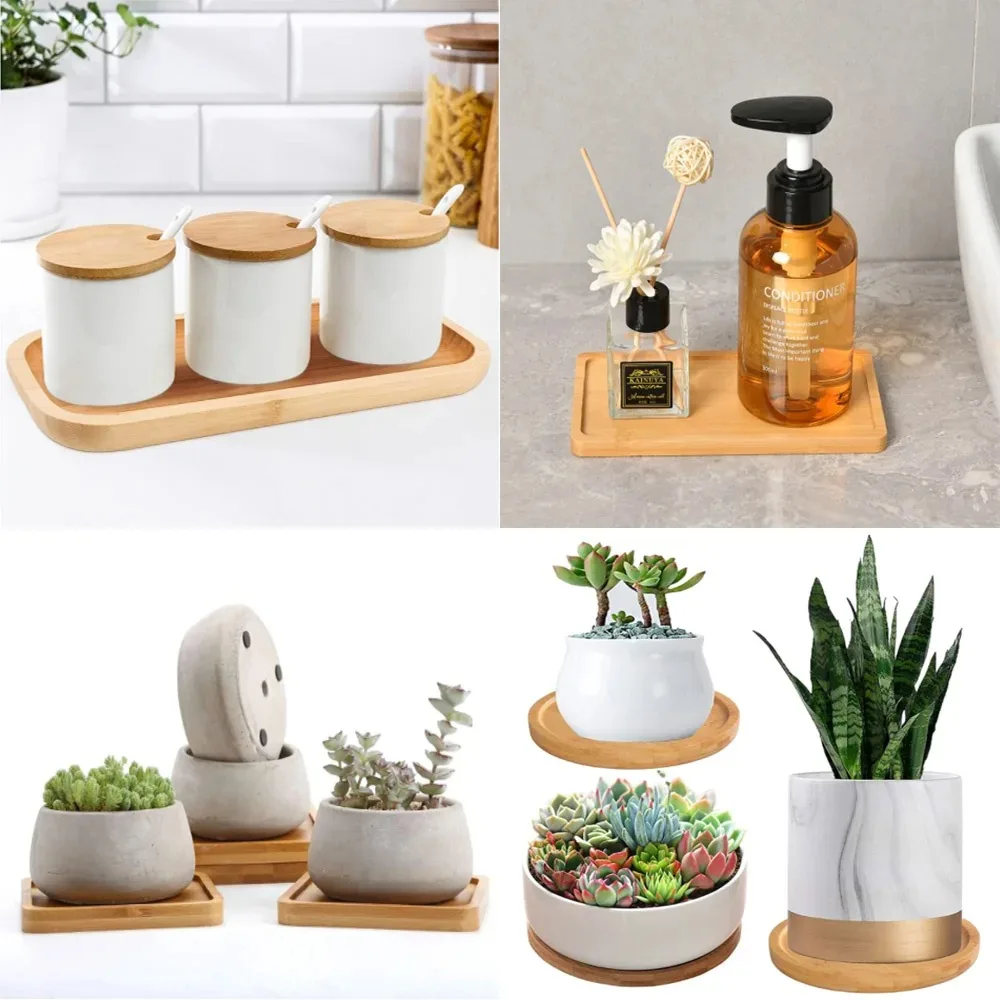 Wooden Soap Dispenser Tray Vanity Countertop Bottles Organizer Holder Round Square Candles Jewelry Storage Tray for Bathroom