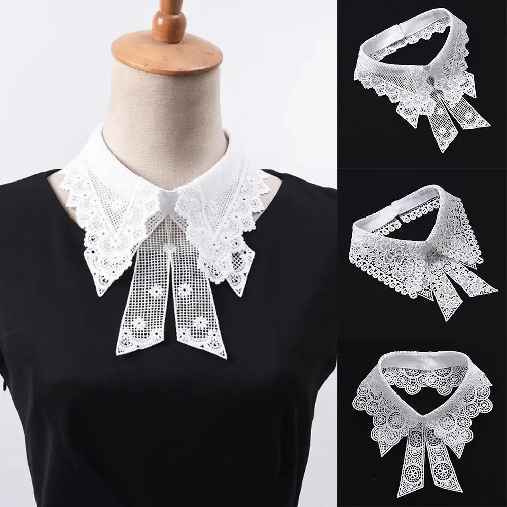 

Кружевной искусственный воротник с бантом для женщин, съемная полурубашка с лацканами, вышитый вырез, съемная блузка, свитер, кружевные накладные воротники