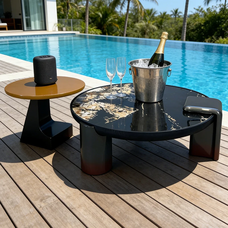 &c Irregular Shape Two-Level Lacquered Creative Designer Stone Top Two-Tone Italian Low Table Furniture
