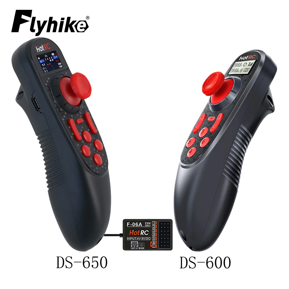 HOTRC DS-650 / DS-600 2,4G 6CH transmisor de control remoto Color/pantalla ordinaria con receptor de F-06A para coche barco RC