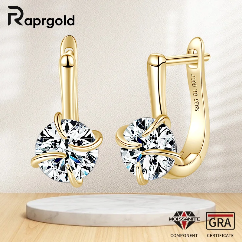 

RAPRGOLD 1.0CT Round Cut Moissanite U-shaped Hoop Earrings for Women Real S925 Sterling Silver Huggie Earring Fine Jewelry Gifts