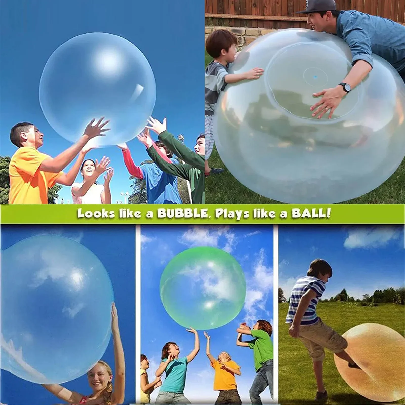 1Pcs 40cm Transparent Bubble Ball Children Outdoor Soft Inflatable Ball Elastic Decompress Ball Funny Kids Game Props Party Gift