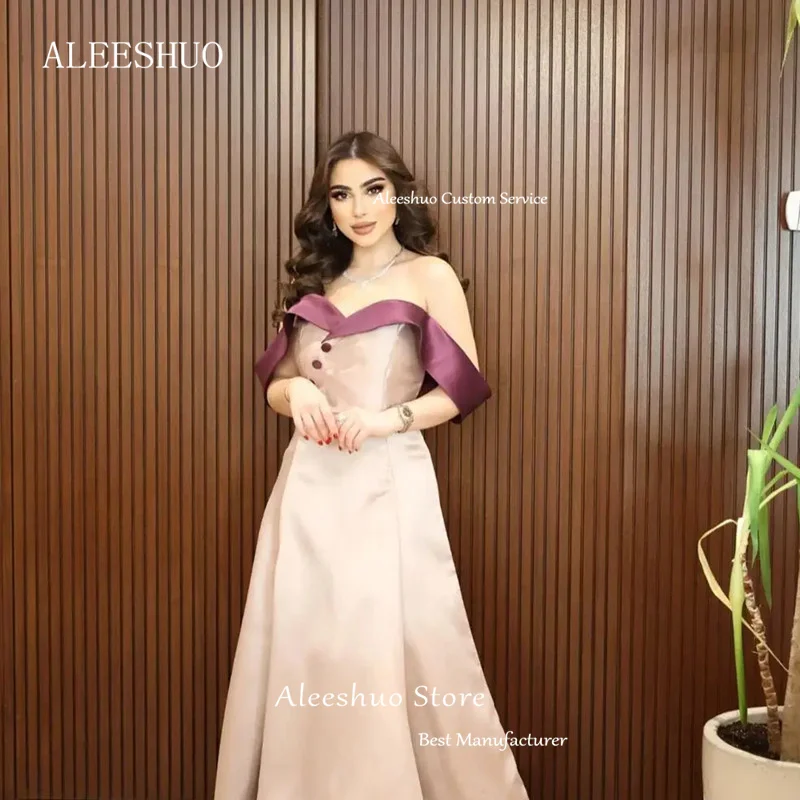 Aleeshuo Arabia saudita a-line Prom Dress Off The Shoulder occasioni formali abito da sera senza maniche abito da sera lungo fino al pavimento 2024