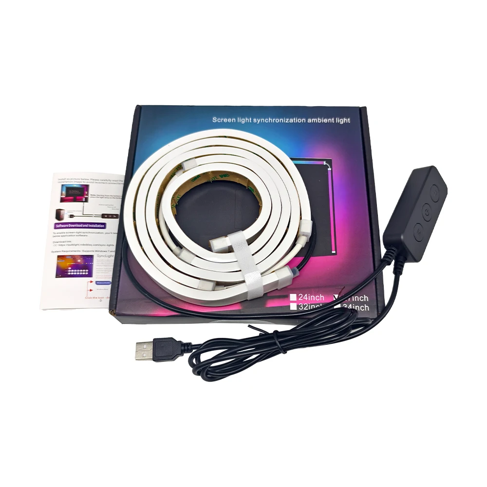 Bande lumineuse USB pour synchronisation d'ordinateur, 24 27 32 34 pouces, écran RGB, rétro-éclairage LED pour décor d'ambiance de salle de jeu