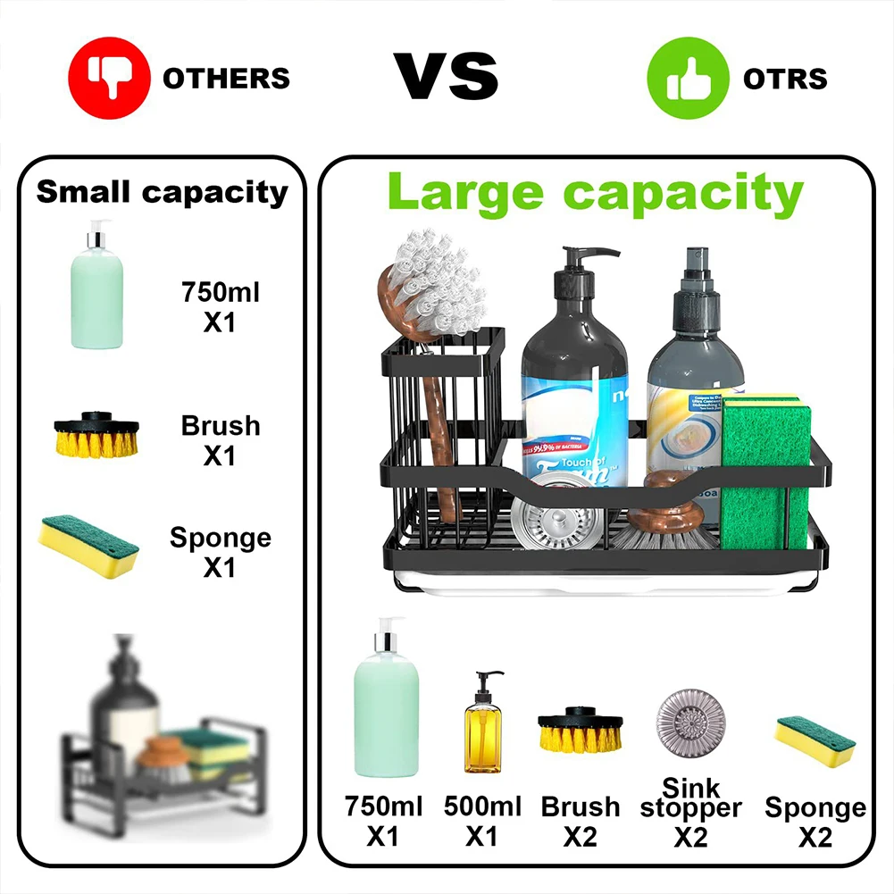 Kitchen Sink Drain Tray Sponge Holder Rag Storage Rack Home Bathroom Shampoo Rustproof Iron Drying Rack Hand Liquid Soap Shelf