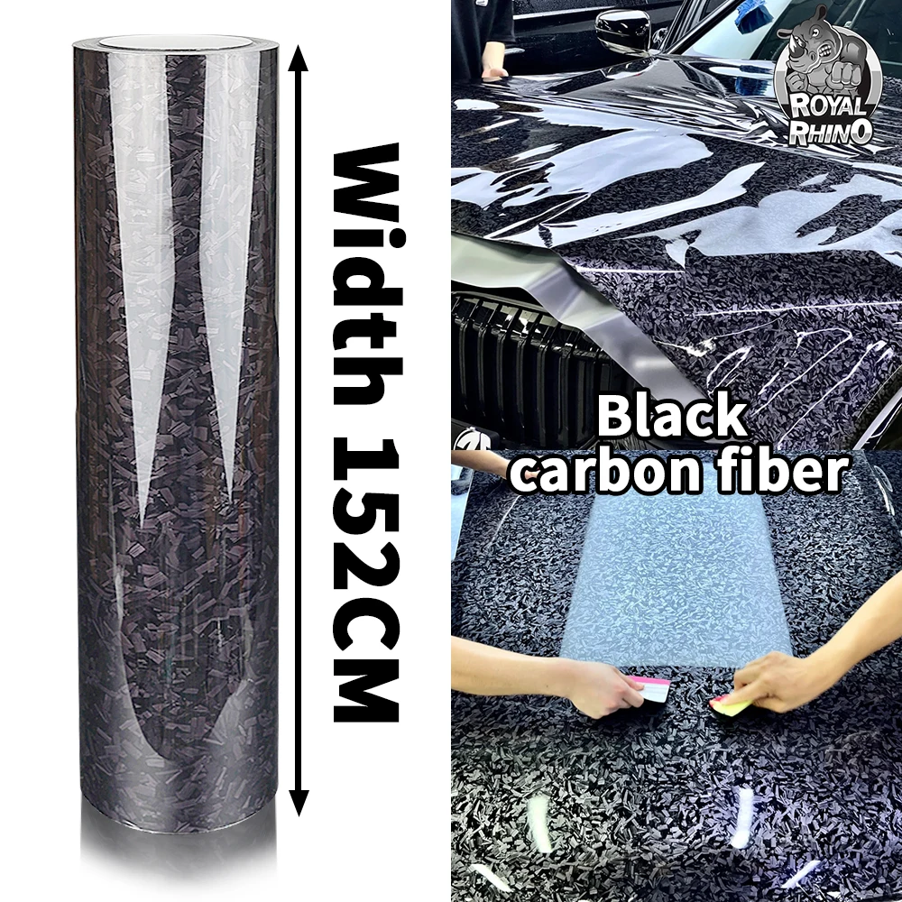 

152CM Width Glossy Black Forged Carbon Fiber Car Vinyl Wrap Film Self-Adhesive Decal For Car Body Hood Interior wrapping Decor