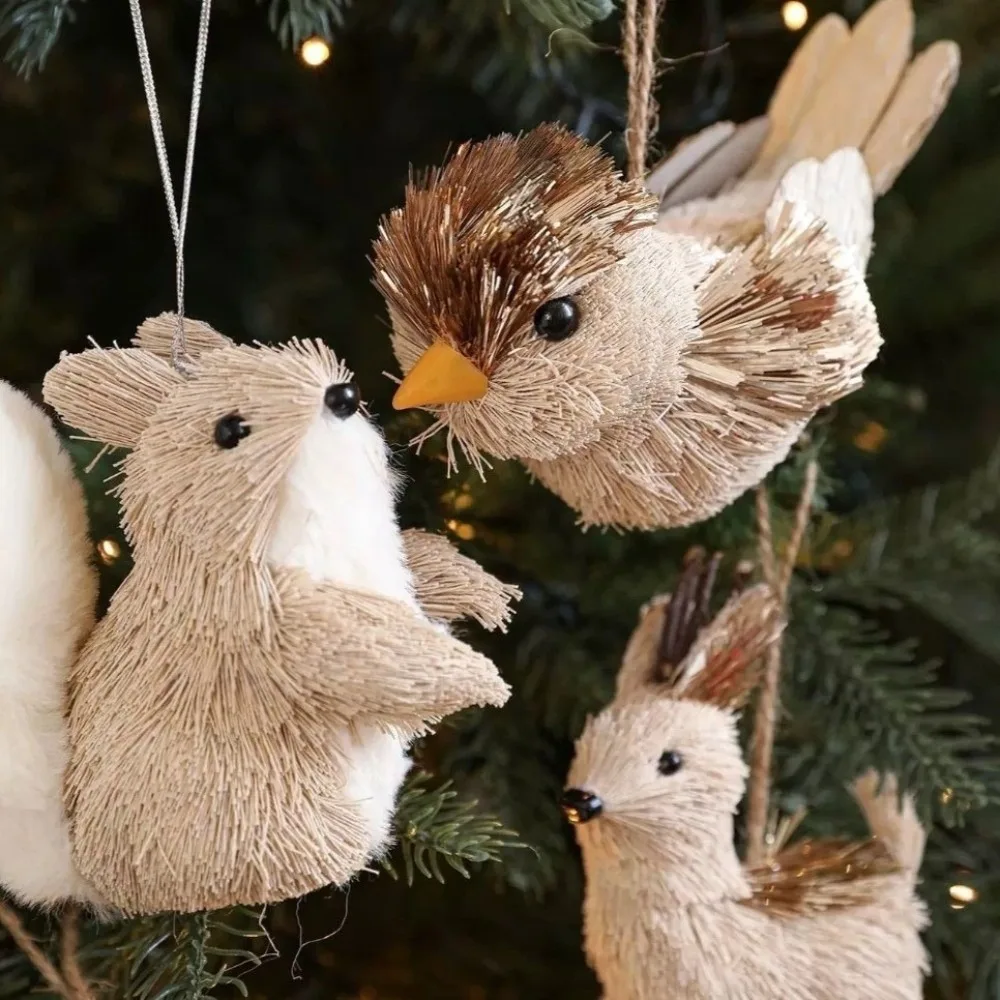 Décorations d'arbre de noël à faire soi-même, petite mousse, ornements suspendus, Animal léger, pendentif d'écureuil simulé, fête à la maison