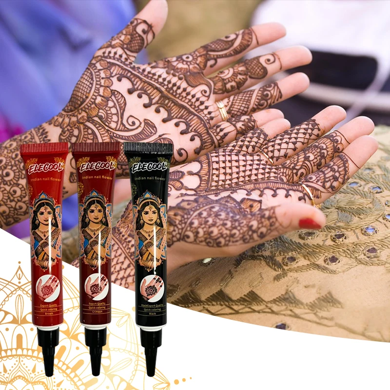 3 colors Tattoo Cream Juice paste,brown,black,red,Temporary Body Art Painting Cream for Henna Tattoo,Semi-permanent tattoo cream