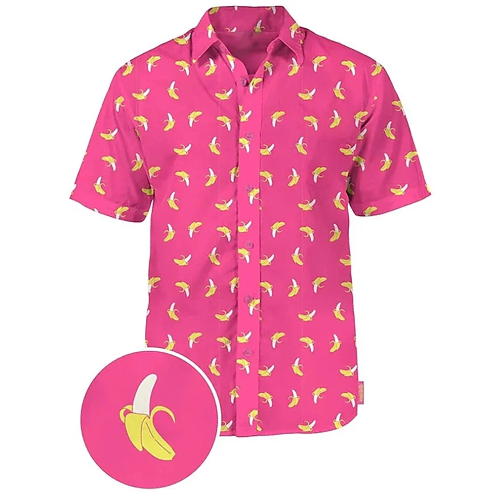 Men\'s Shirt Summer Hawaiian Shirt Button Down Shirt Fruit Pattern Cactus Pattern Print Banana Lapel White Pink Blue Green 3D Pri