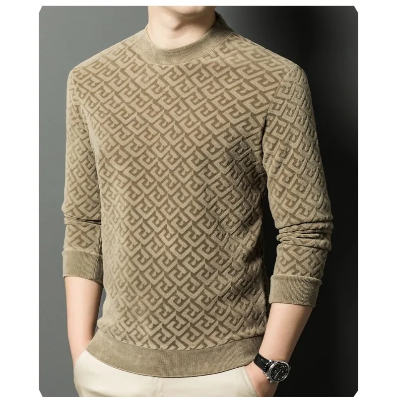 

Winter High-end New Men's Round Neck Sweatshirt Casual Plus Velvet Plus Velvet Middle-aged Base Warm Long Sleeves