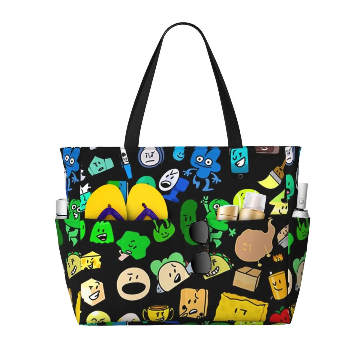 Classic BFDI Inanimate Insanity All Characters (Transparent) Beach Tote Bag SportGym Yoga Duffle Large Tote Bag Women Travel Bag
