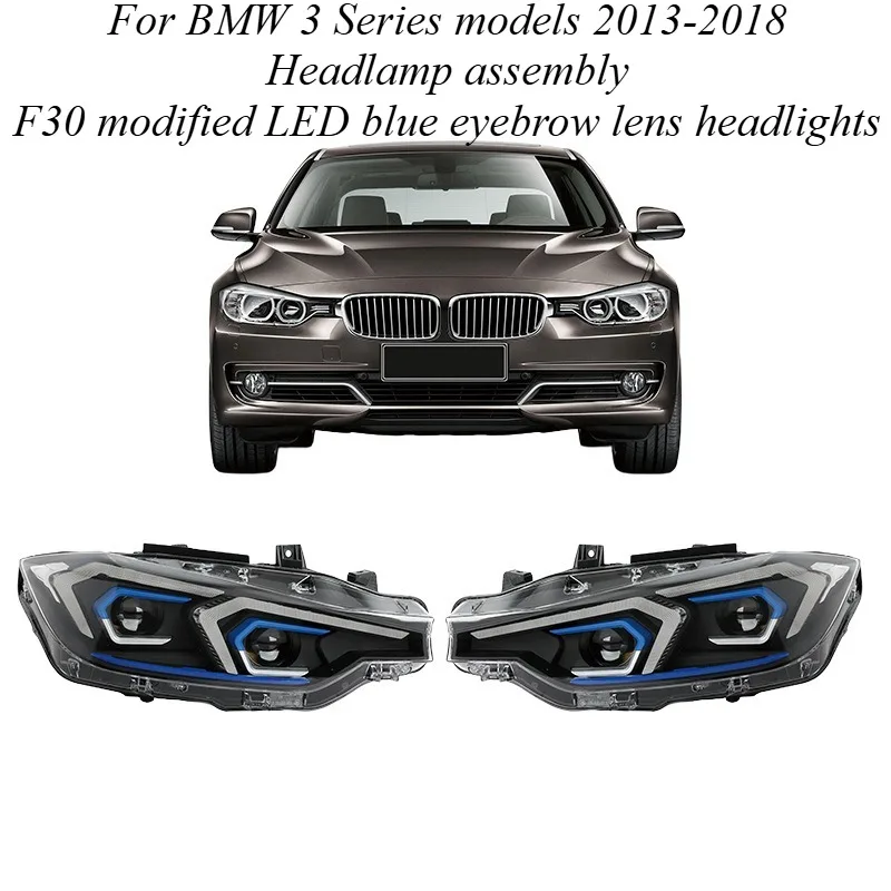 

Для BMW 3 серии F30 2013-2018 светодиодные фары в сборе с синей полосой ангельские глазки DRL линзы проектора переднего света обновленные детали
