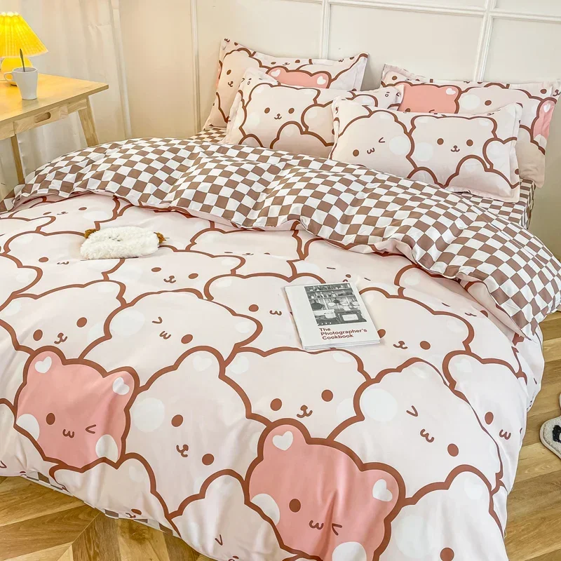 

Chic Bedding Set for Spring Autumn Boy Girl Double Queen King Size Duvet Cover Bed Sheet Cute Home Textile Bed Linen Pillowcase