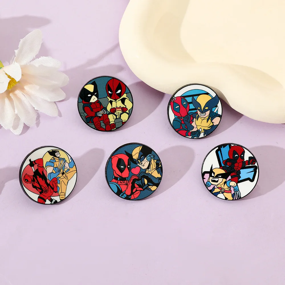 Disney Deadpool and Wolverine Anime Cartoon Brooch Creative Dressing Enamel Pin Metal Badge Jewelry Clothing Backpack Accessory