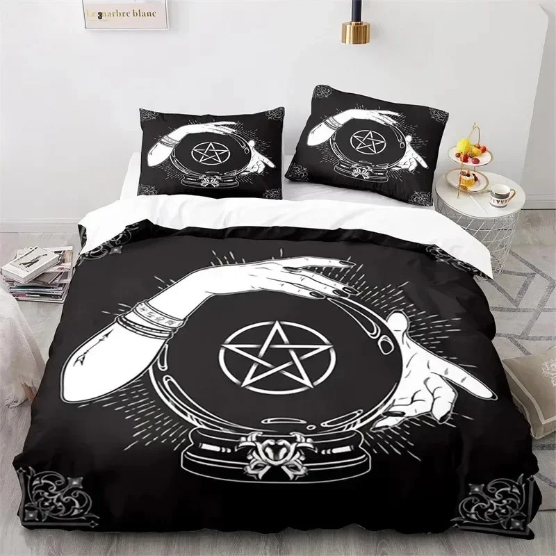 Boho Sun and Moon Duvet Cover Mysterious Astrology Bedding Set Microfiber Witch Wiccan Fortune-Telling Tarot Cards Quilt Cover