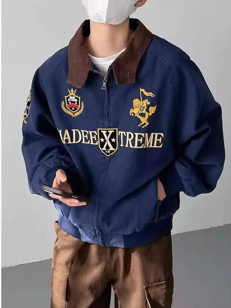 Cleanfit Original Badge Embroidered Harington Jacket Men's Trendy American Flight Workwear Coat Loose Fit Cotton Youth 