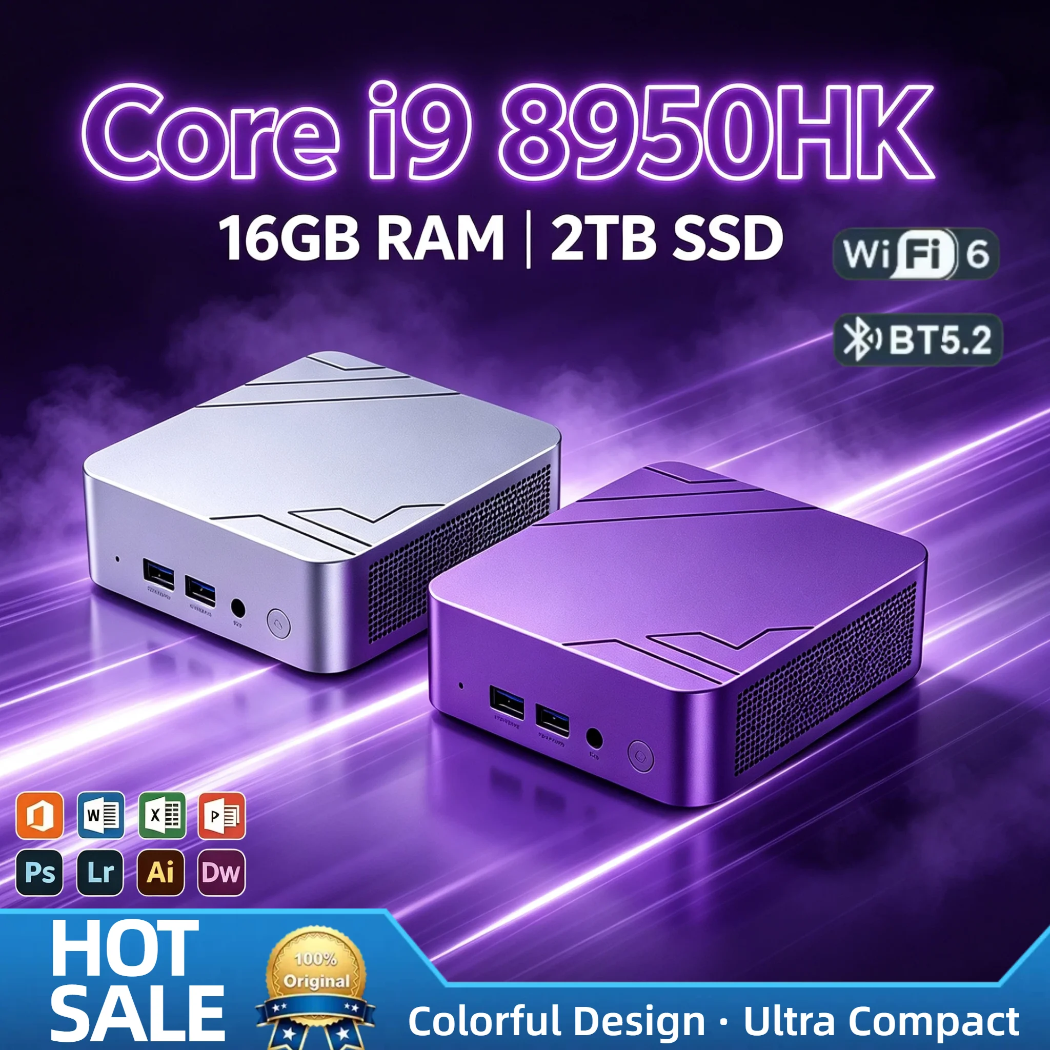 Intel i9 8950HK Portable Mini PC 16GB DDR4 2TB NVMe SSD Triple 4K Screen WiFi6 Bluetooth 5.2 High Performance Home Office Max