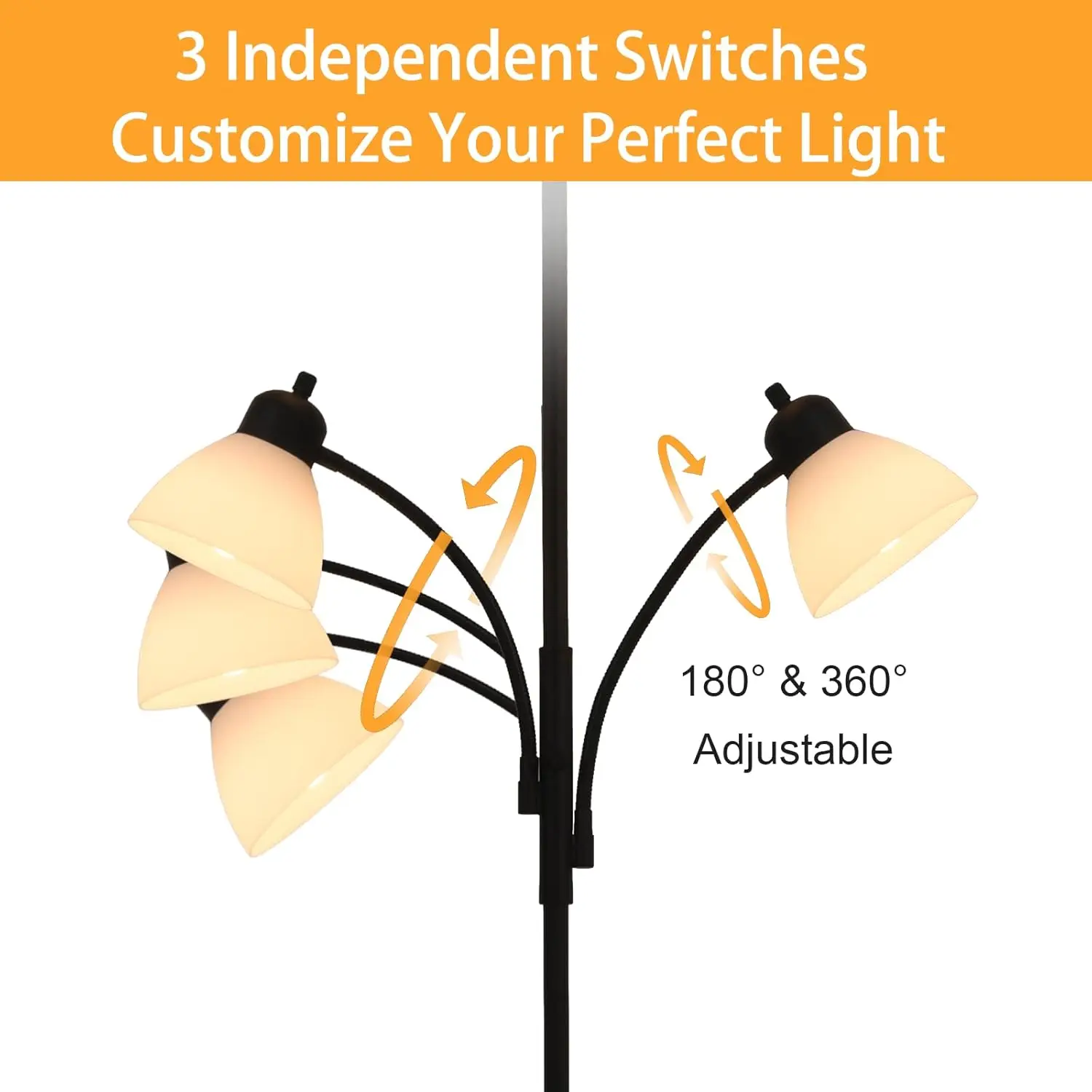 مصباح أرضي 3 في 1 مع أضواء قراءة قابلة للتعديل، مصباح قائم LED قابل للتعتيم لغرفة المعيشة وغرفة النوم والمكتب