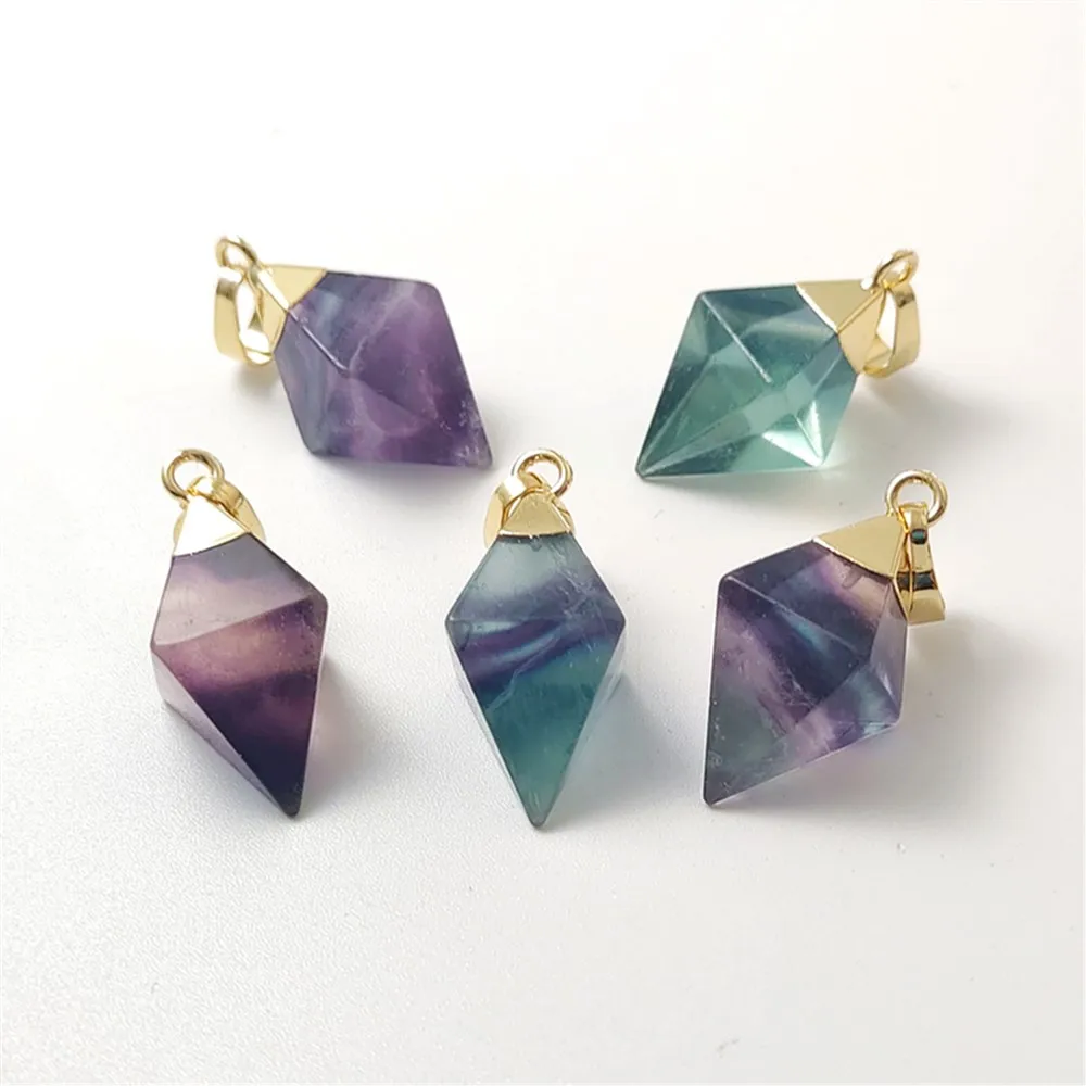 

FUWO Wholesale Natural Fluorite Pendant,Elegant Slender Shape Rhombus Crystal Accessories For Women Jewelry Making 5Pcs PD106F